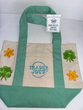 NEW Unique Designs Sewn on Embroidered Colorful Flower Trader Joes Mini Tote Bag